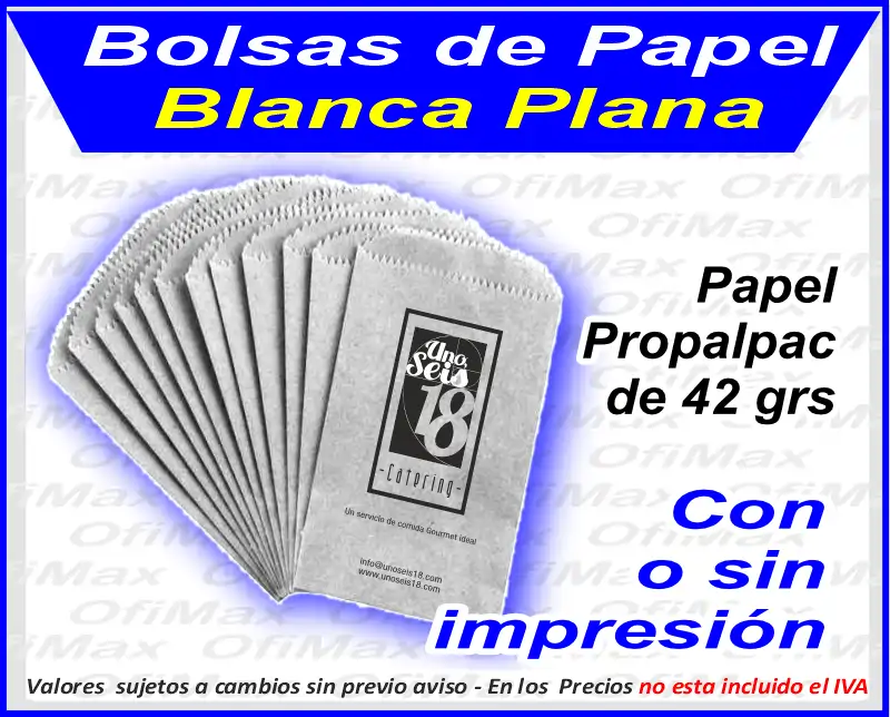 Bolsas Ecologicas de papel blanca plana, bogota, colombia